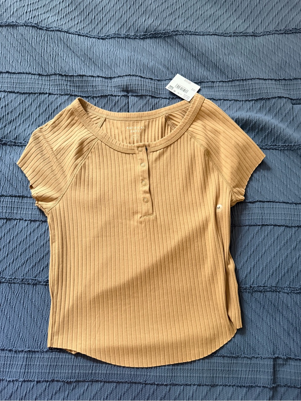 American Eagle Outfitters Ribbed Henley Short Sleeve Top